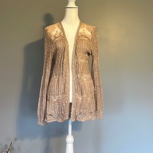 American Rag Pale Pink Cardigan Sweater with Lace Detail, Size Medium